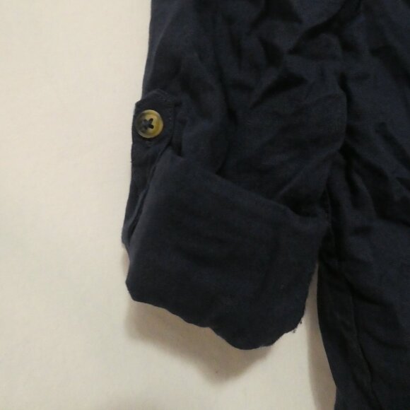 H&M | 5-6 years | Dark Navy Blue Button-Up Linen / Cotton Shirt | Roll Tabs - Picture 6 of 16